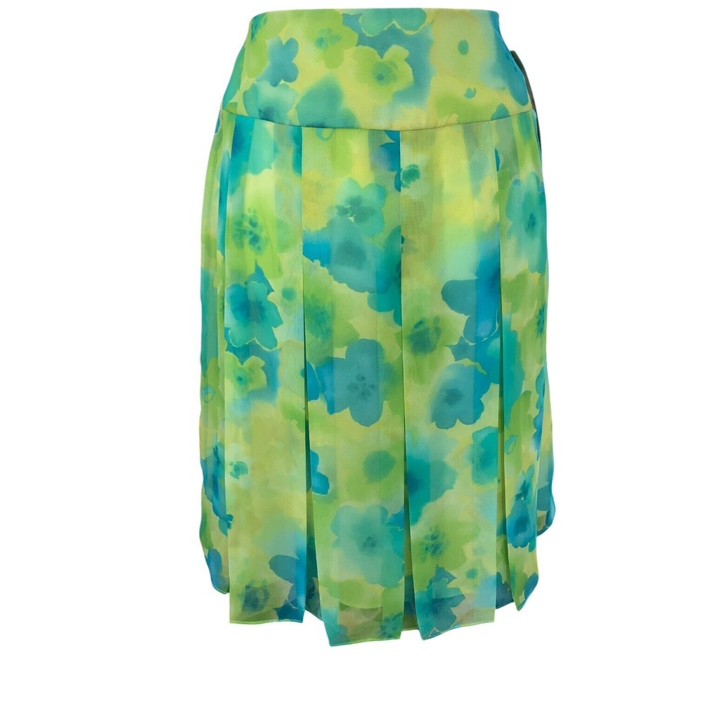 NWT Studio I Blue‎ & Green Flowy Watercolor Floral Corpcore Office Summer Skirt